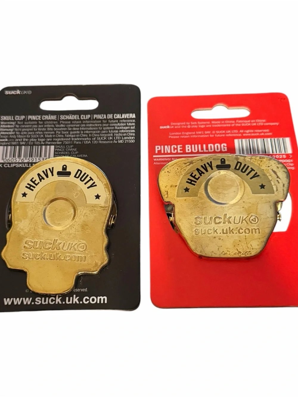 Suck UK Gold Skull & Bulldog Metal Clips Set of 2 Novelty Office Clips